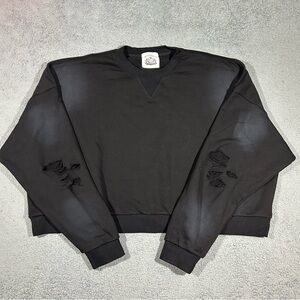 Vertebrae Black Crewneck Sweatshirt Distress Faded Style Boxy Women’s XL #1330